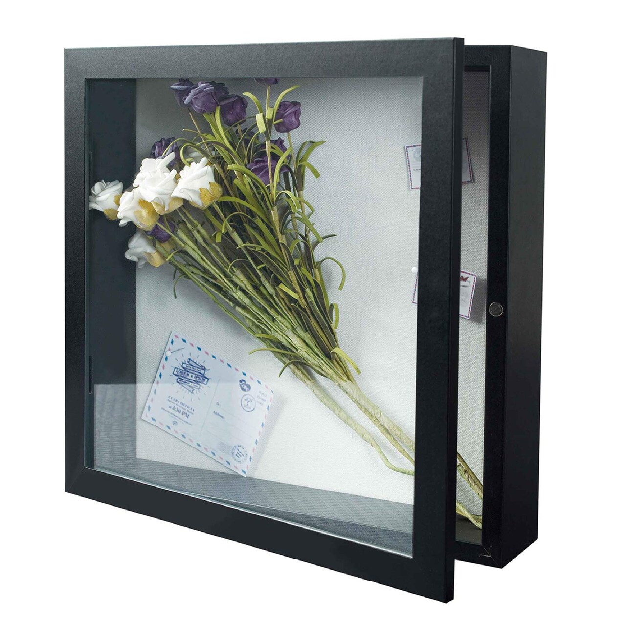 Muzilife 11x11 Shadow Box Picture Frame - 2.16" Interior Deep Wood & Glass Display Case Ready to Hang Memory Box Baby Sports Memorabilia, Wedding, Tickets, and Photos (Black)